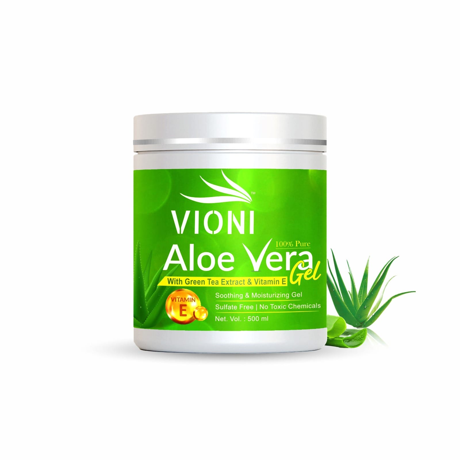 WhatsApp Image 2026-04-06 at 11.19.22 AM VIONI Aloe Vera Gel with Green Tea & Vitamin E β Skin & Hair Moisturizing Gel (500g) - Image 1